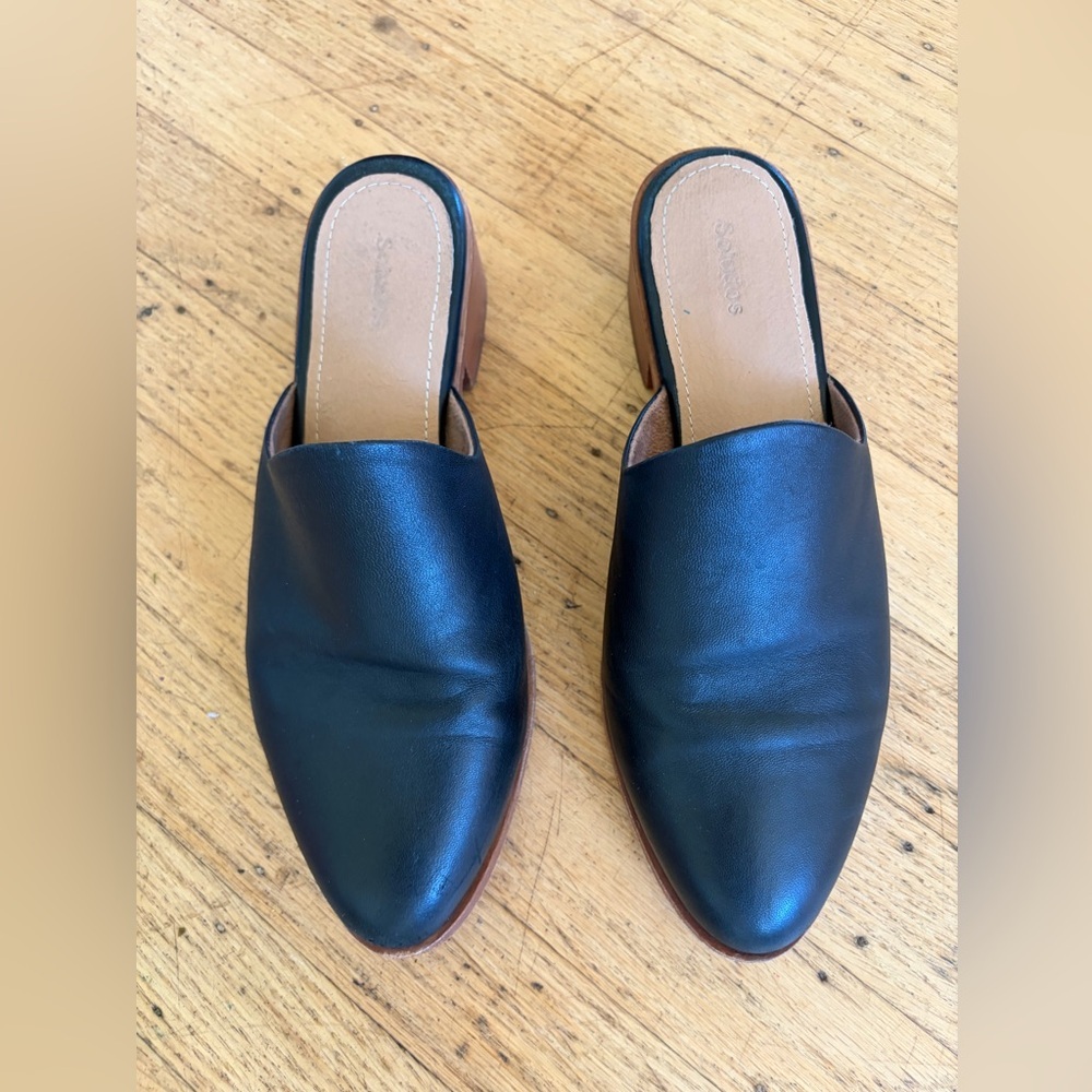 Soludos leather mule pointed toe block heal